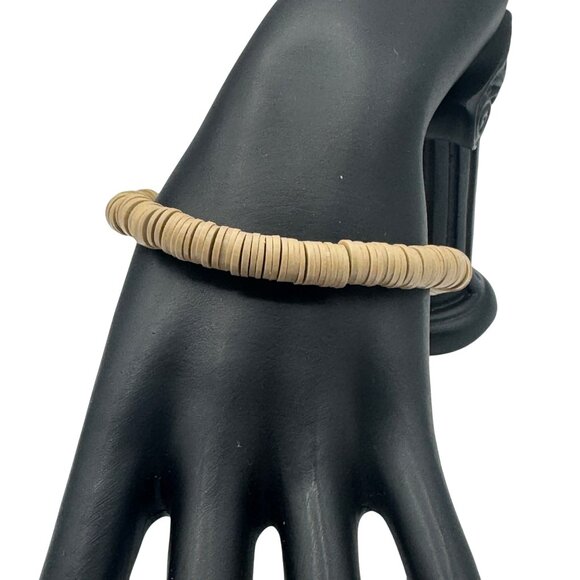 Beige Minimalist Stretch Thin Sliced Bead Bracelet - Picture 2 of 3